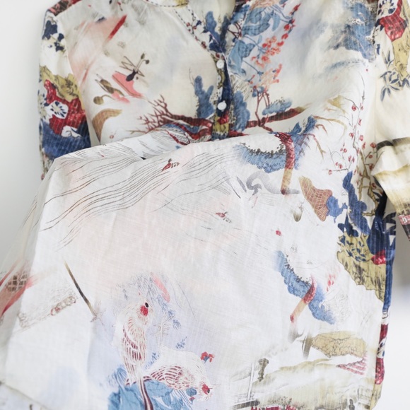 Lilibleu light linen cotton Japanese art print top - Picture 6 of 9